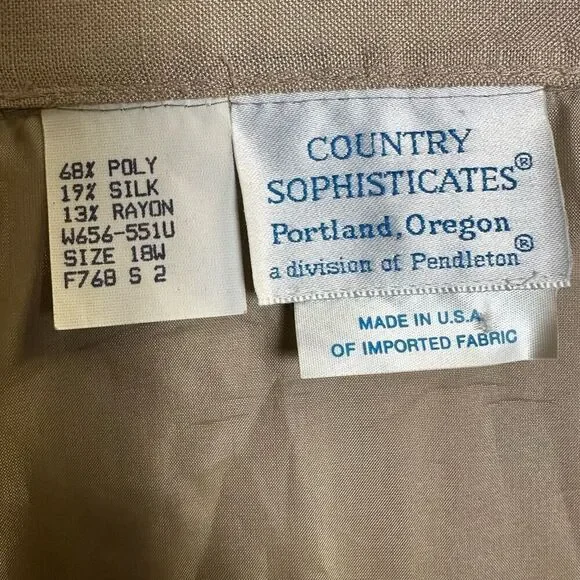 Country Sophisticates Pendleton Womens 18W Silk Blend Blazer & Skirt Set Tan NWT